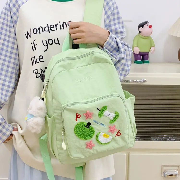 Cute Cartoon Plush Apple Large-capacity Nylon Backpack Kawaii Student Schoolbag Commuter Storage Bag Women's Bag Back To School