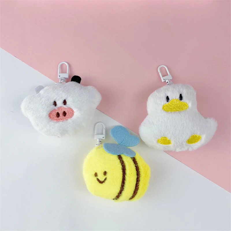 1pc Cute Cartoon Plush Bee Cattle Duck Pendant Keychain Funny Kawaii Doll Key Ring Fashion Backpack Decoration Accessories Gifts