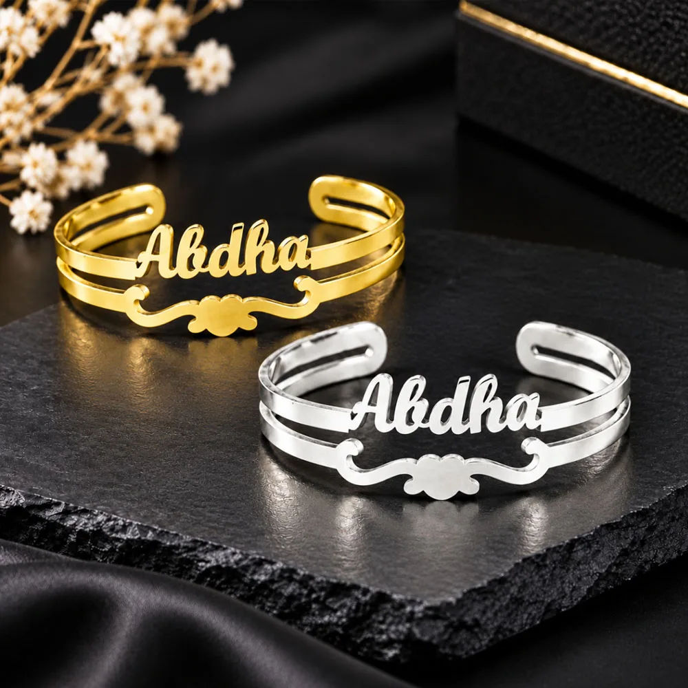 Personalized Name Bangle Stainless Steel Openable Bracelet