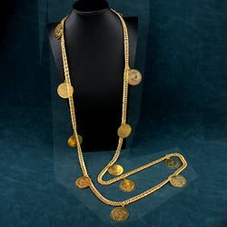 Long Chain Turkish Coin Necklace for Women Kurdish Wedding Jewelry Chians Gold Plated Ethnic Bridal Jewelry Luxury Body Jewelry