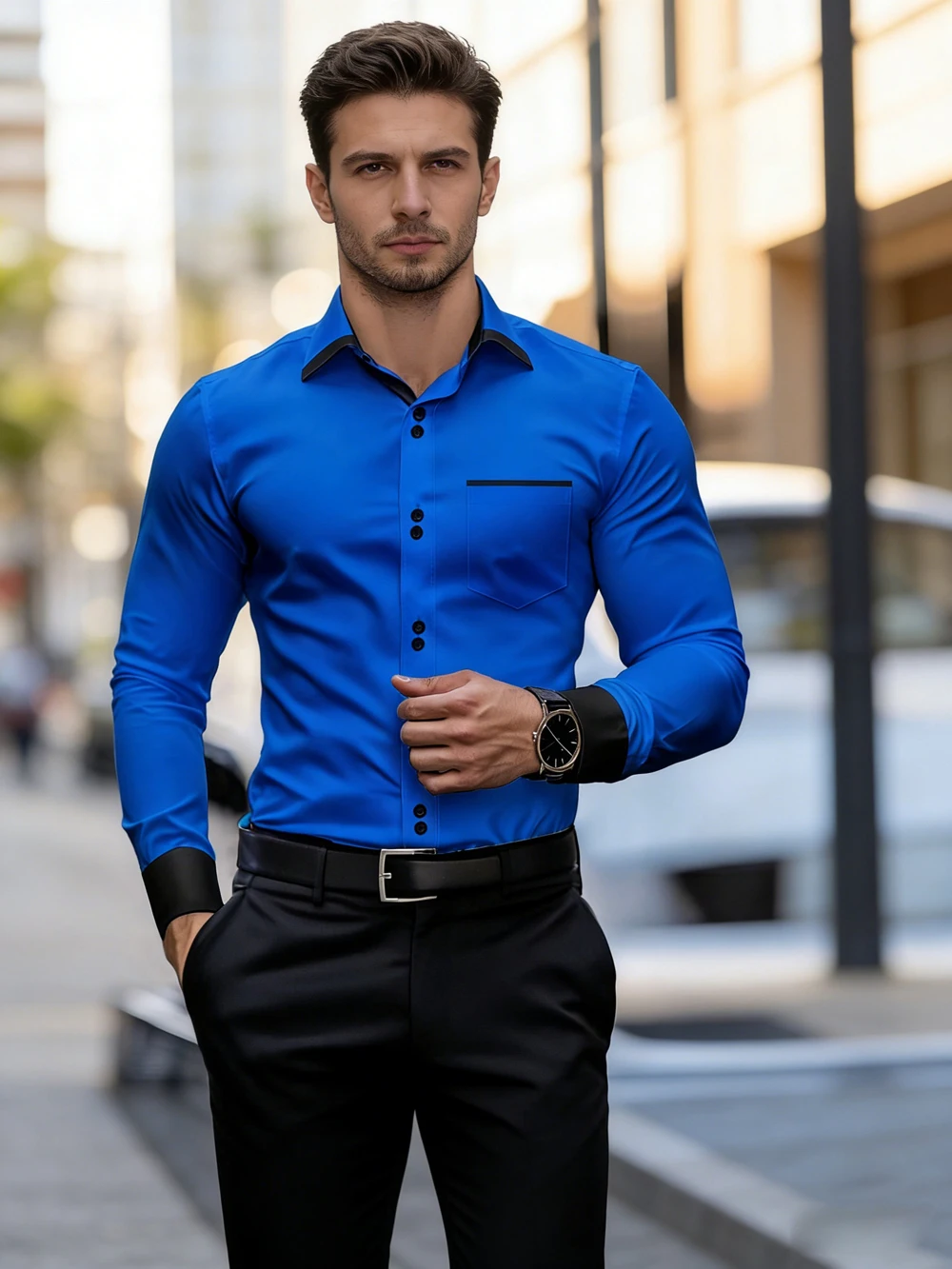 

Men's Simple Fashion Multi-Button Long Sleeve Shirt, Colorful Loose Large Size Printed Shirt, Business Formal Social Men's Cloth