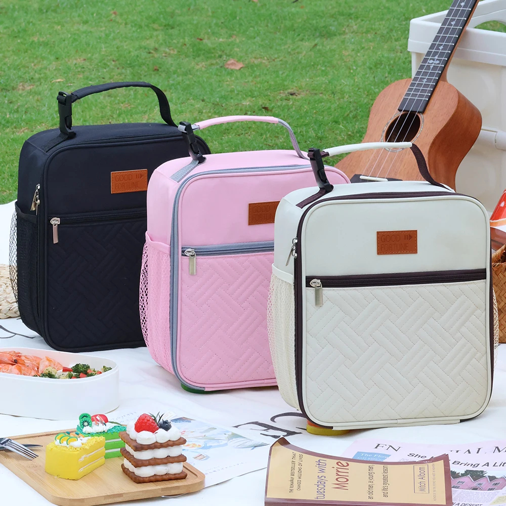 High-Capacity Insulated Oxford Cloth Lunch Bag Portable Handbag Thermal Picnic School Food Container Bento Box Cooler Bags