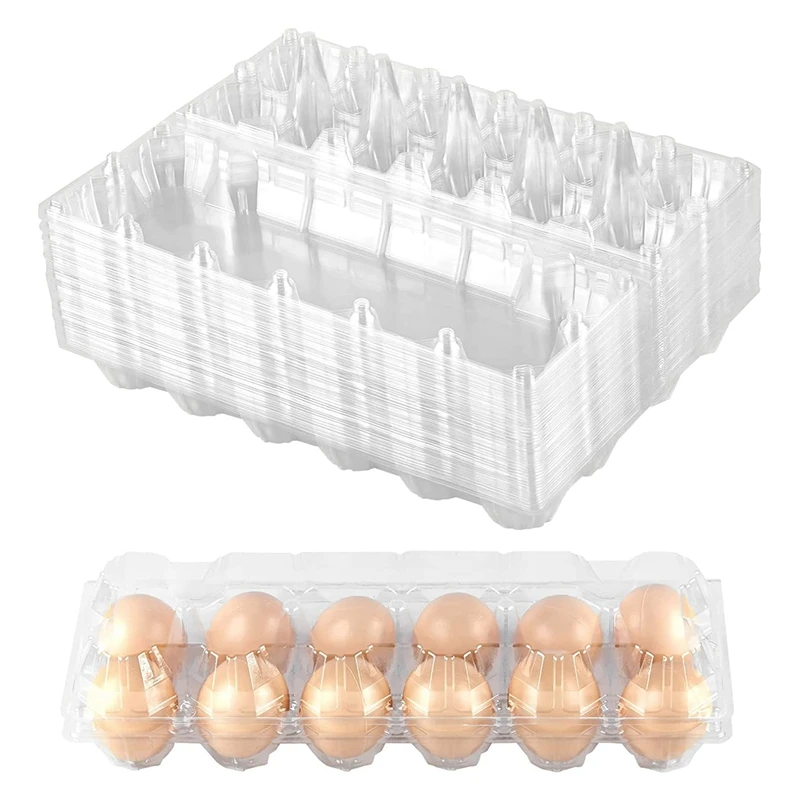 24Pcs Plastic Egg Cartons Bulk Clear Chicken Egg Tray Holder For Family Pasture Chicken Farm Business Market- 12 Grids