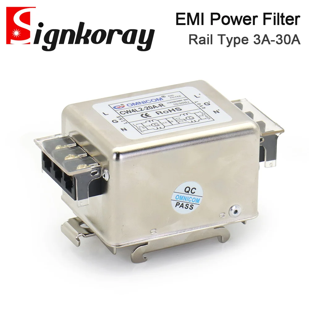 SignkoRay CW4L2-A-R Series 220VAC Power Filter 6A 10A 20A 30A Rail Type For Co2 Laser Cutting and Engraving Machine