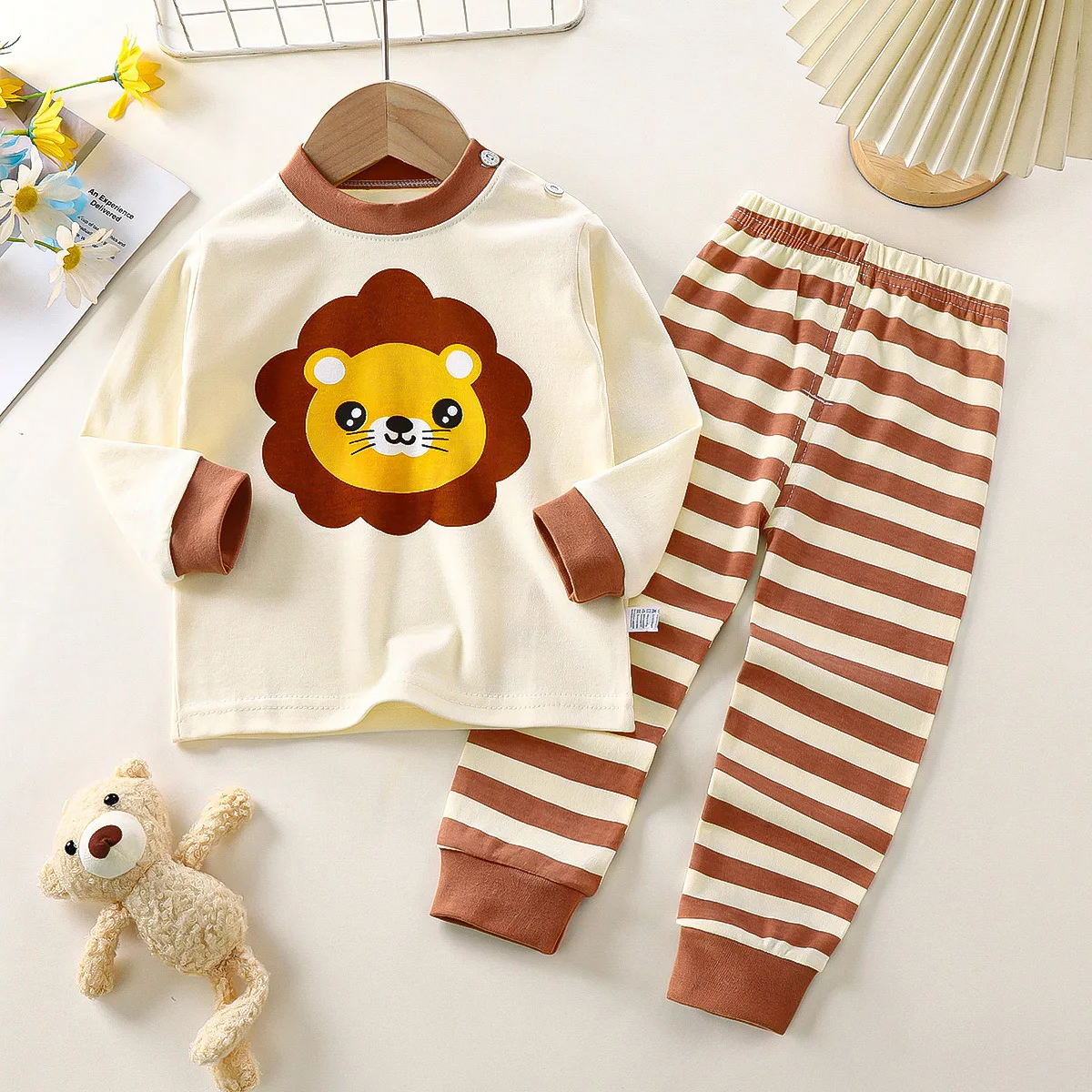 New Boys Girls Pajama Sets Cartoon Print Long Sleeve Cute T-Shirt Tops with Pants Toddler Baby Spring Autumn Sleeping Clothes