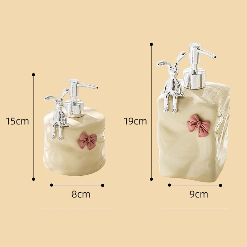 600ml Ceramic Bow Bunny Lotion Bottle Delicate Electroplated Silver Home Makeup Remover Shampoo Storage Bottle Bathroom Ornament