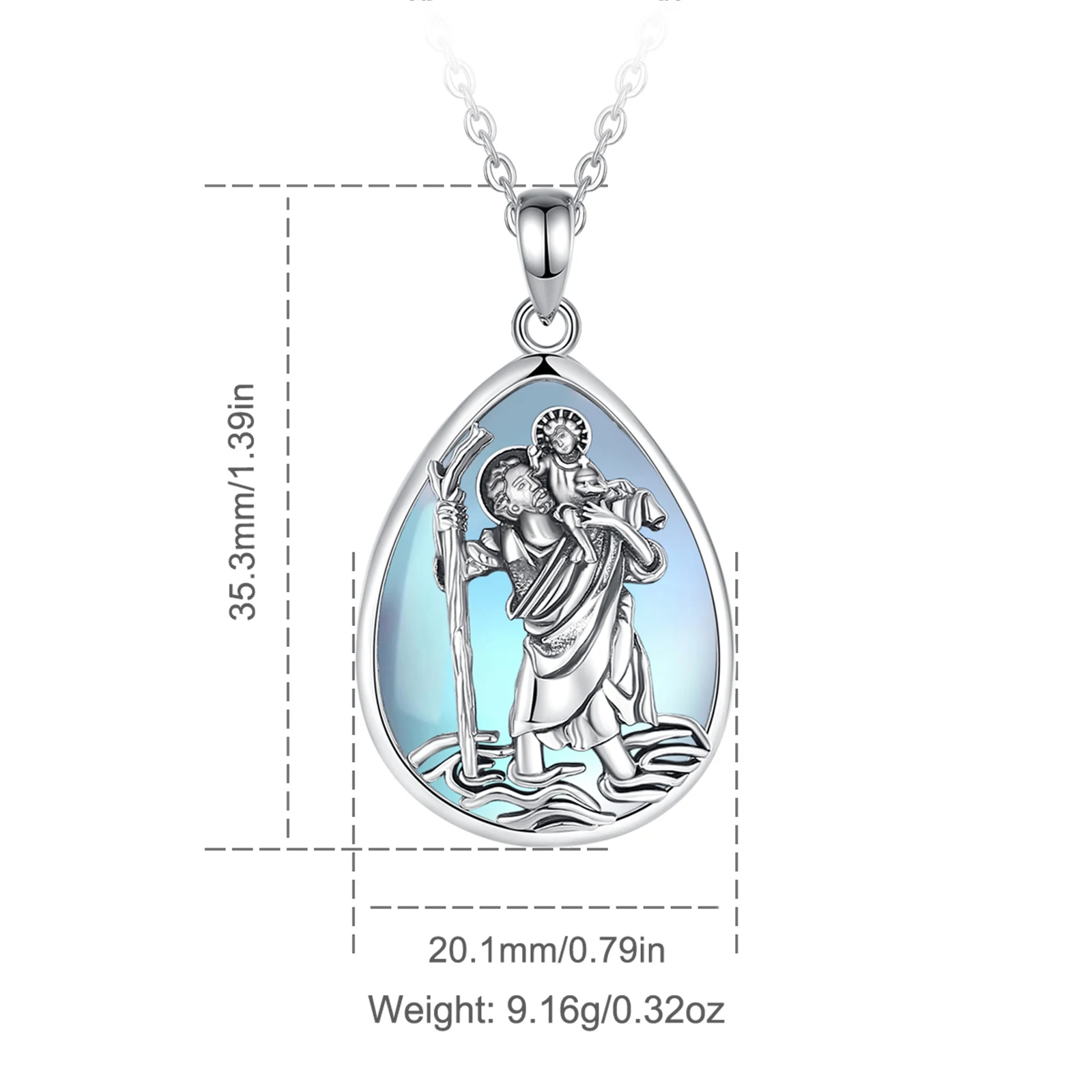Eudora 925 Sterling Silver Saint Christopher Necklace Moonstone Religious Pendant Personality Jewelry Men Women Exquisite Gift view 2
