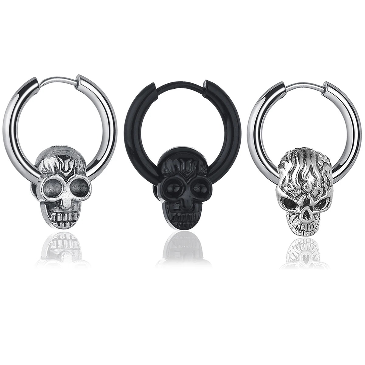 1 Piece Punk Rock Round Earrings Fashion Stainless Steel Ear Ring Skull Surgical Steel Earrings for Men Women Pop Ear Piercing