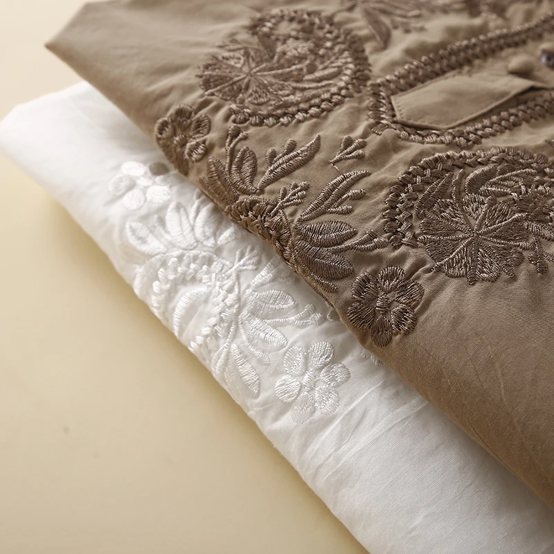 Top Retro de lino y algodón bordado pesado de cinco cuartos Sve irt de talla grande para mujer, Top redondo con botones Ne