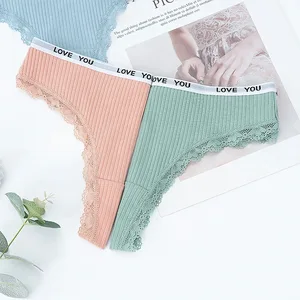 Baumwollhips mit niedriger Taille für Frauen, Spitzen -Tanga, sexy Höschen, T hintere Hosen, Tanga -Unterwäsche, 3 Stück pro Los 8 Hauptverkaufshosen - №4