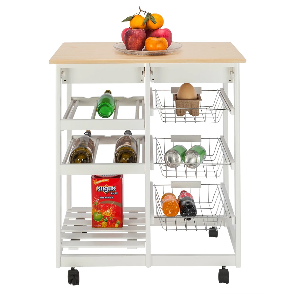 

Rolling Kitchen Island Cart Multi-Tier Storage Trolley with Drawers and Baskets