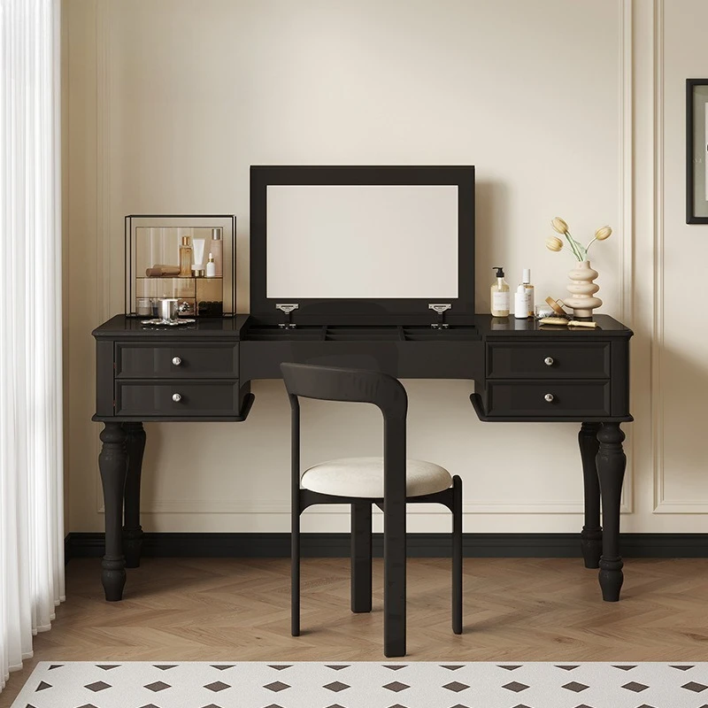 

Solid wood dresser, simple master bedroom flip cover with mirror integrated makeup table all solid wood