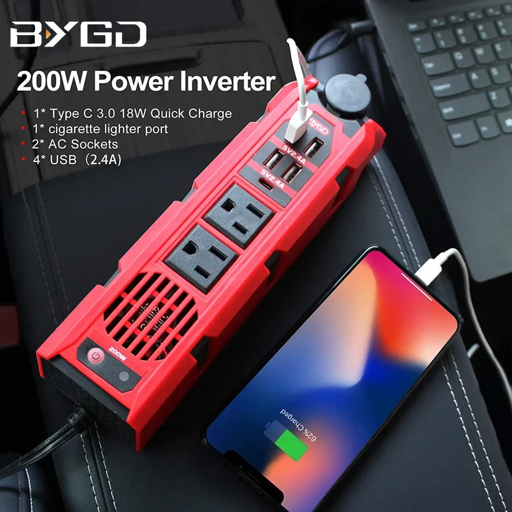 

BYGD 150W Car Inverter DC12V to AC 110V Auto Power Converter USB Ports Fast Charging Cigarette Lighter Socket Adapter Charger