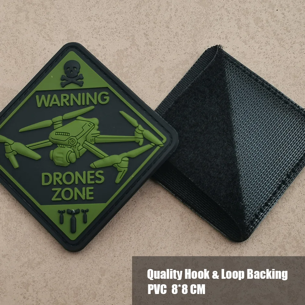 WARNING DRONES ZONE PVC Patches Hook&Loop Military Morale Armband Luminous Tactical Badges Uniforms Backpacks Hats Decorations