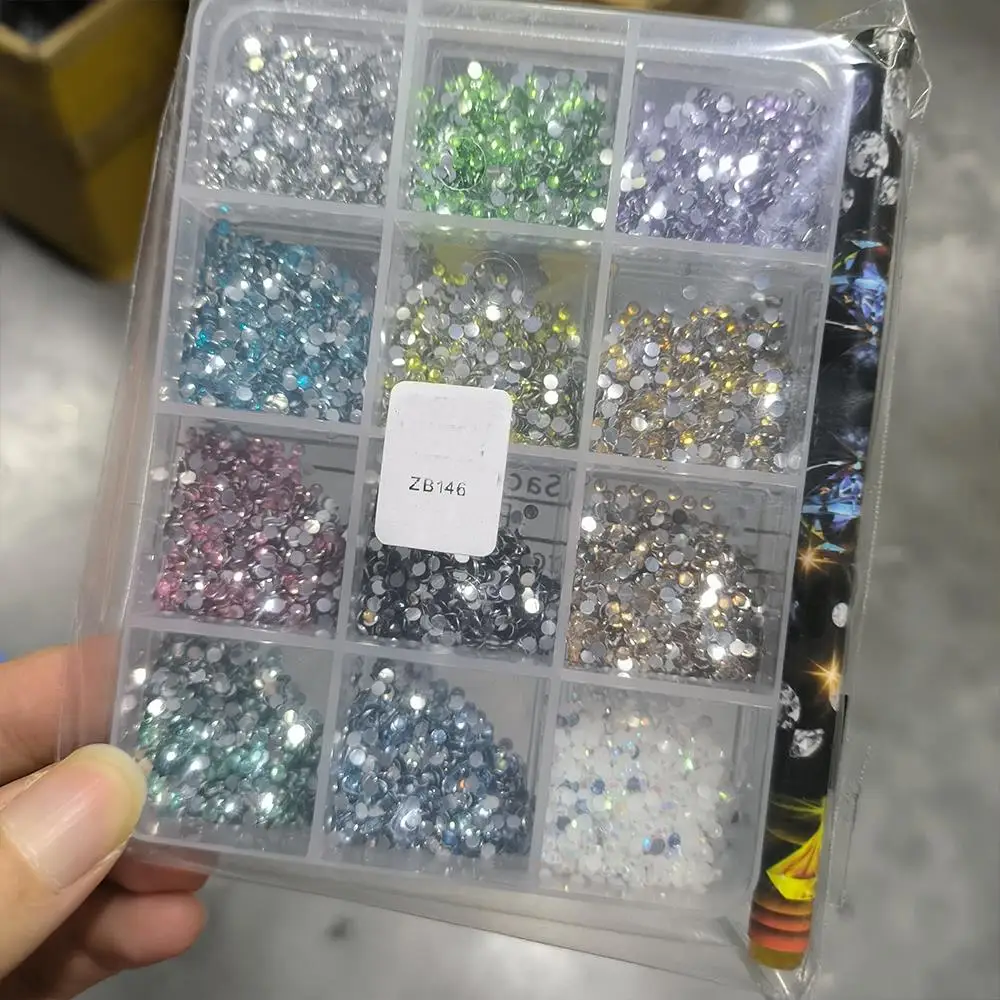 12 Siatek Kolorowych Okrągłych Cyrkonii do Paznokci 3D 2mm z Płaskim Spodem z Żywicy, Diamentowe Ozdoby do Paznokci & 1 szt. Szlifierka do Paznokci + Ostrzałka, Akcesoria do Paznokci