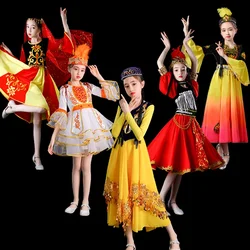 Xinjiang Uygur Skirt Tibetan Dance Costume for Girls Traditional Minority Folk Dance Clothing Modern Hmong Practice Dance Dress