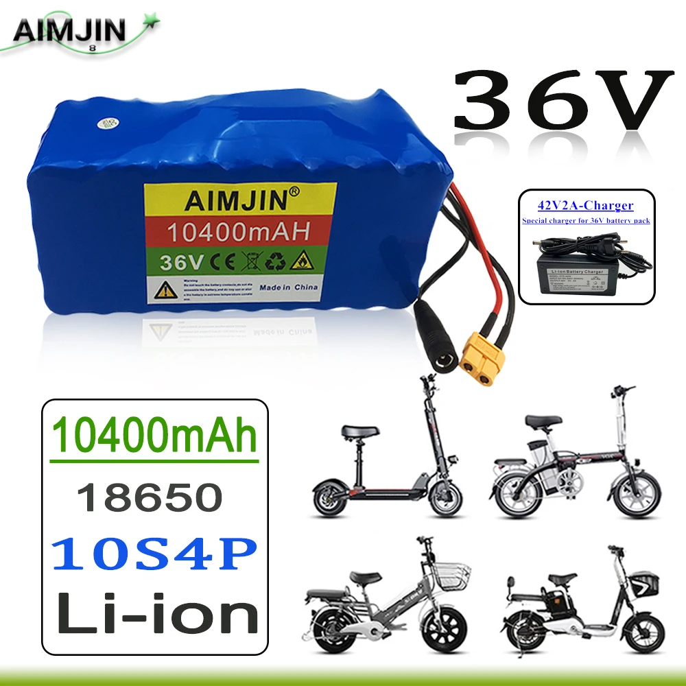 

36V battery 10S4P 10400mAh battery pack 1000W high-power battery with BMS/30A fuse+42V 2A charger