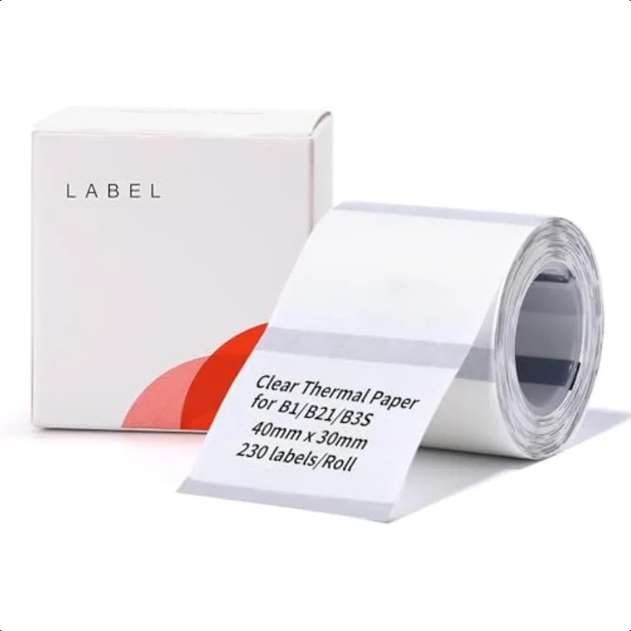 

Label Maker Tape 1.57 x 1.18 40×30 mm Printer Sticker Paper with SelfAdhesive for B1 B21 B3S K3 Label Maker 1 Roll of 230 (Clea