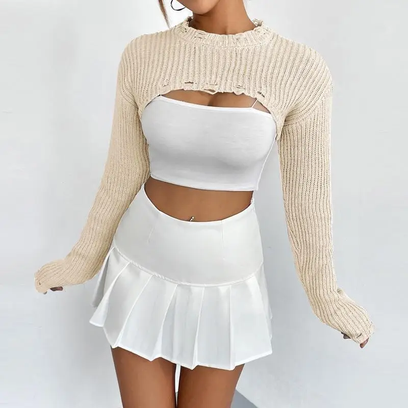 Seksowny sweter damski z dzianiny, narzutka, odkryte plecy, zmysłowy, długa odzież wierzchnia, dekolt w serek, długi rękaw, jednolity kolor.