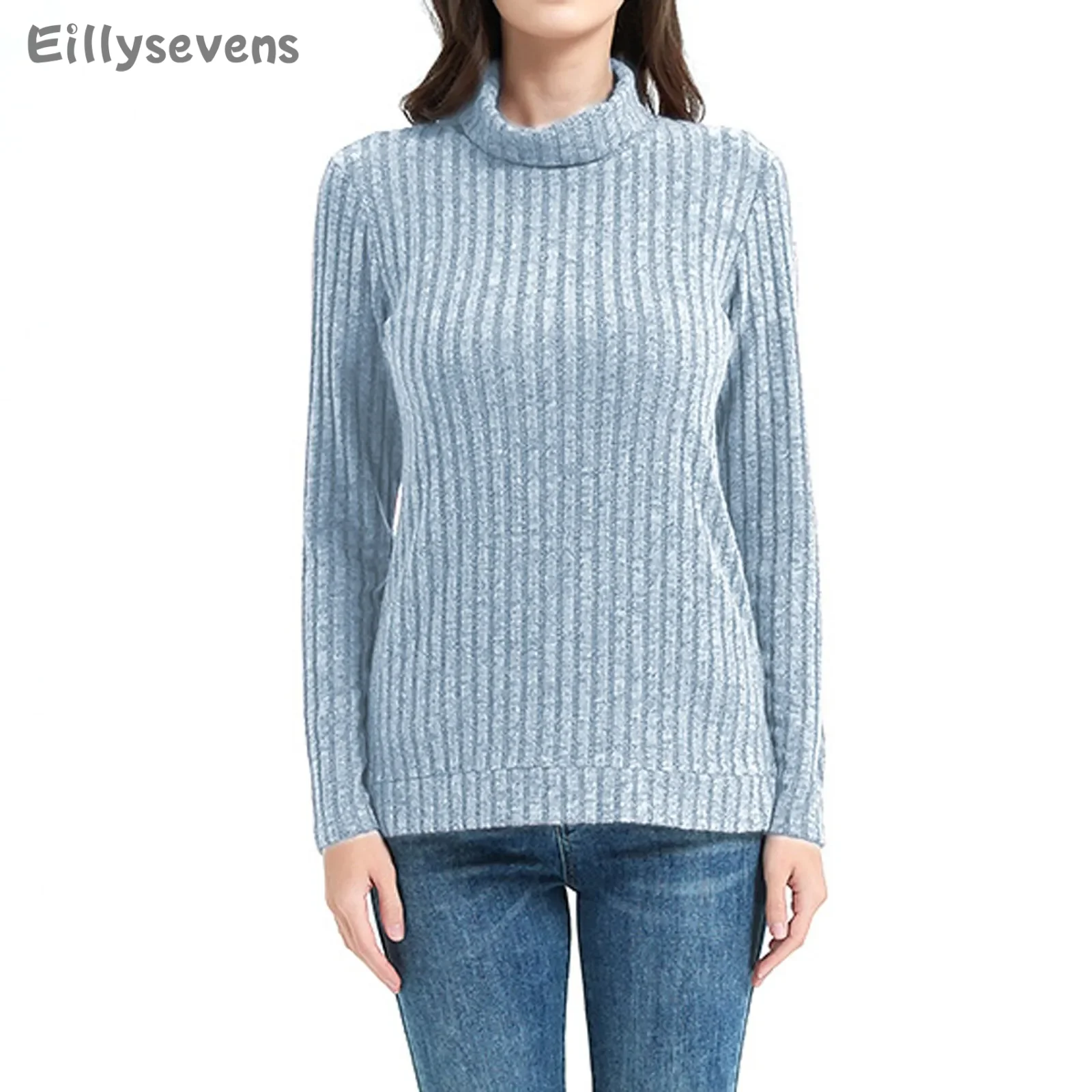 Women's temperament High necked knitted Pit strip sweater Fashion Side Split Solid Color Knit Top Autumn slim fit pullover shirt