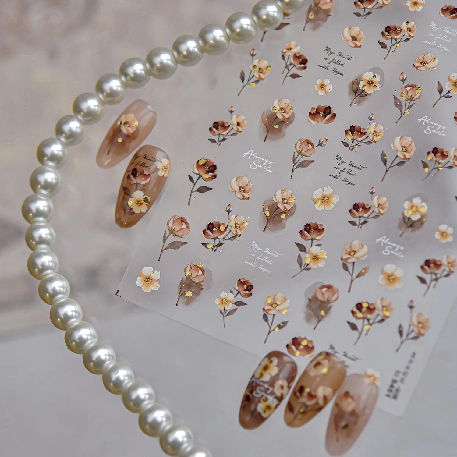 

Autumn Exquisite Nail Stickers 3D Retro Caramel Cream Flowers Watercolor Flower Decorative Nail Art Stickers DIY Manicure Decals