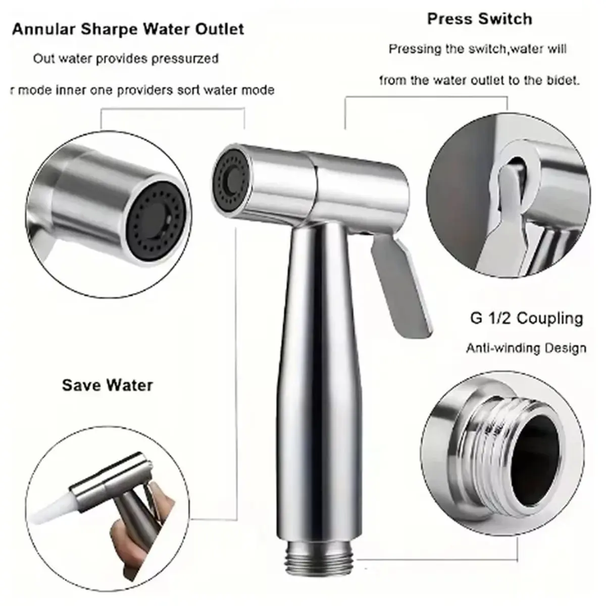 【COUNTDOWN DEAL】 High-Pressure Handheld Shower Kit - Stainless Steel Tool for Toilet Cleaning with 4.8-Inch Hose and Wall Mount