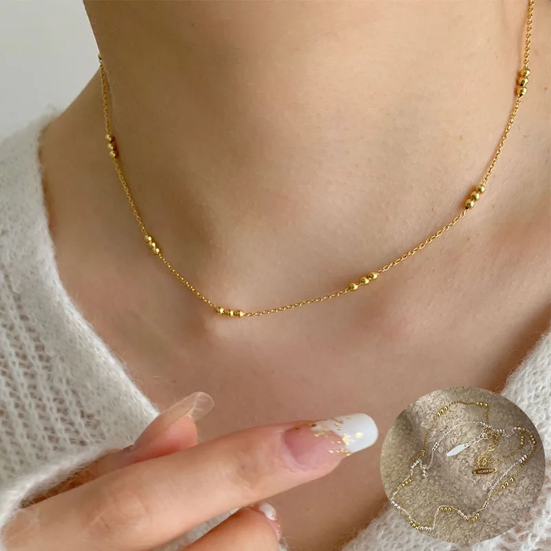 

100% 925 Sterling Silver Geometric Necklace for Women Girl Simple Beads Fine Chain Design Jewelry Party Gift Dropshipping