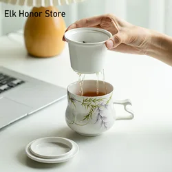 320ml Pure Hand-painted Wisteria Mug Boutique Coffee Cup Mug with Filter and Lid Tea Maker Personalized Mug Tea Items Craft Gfts