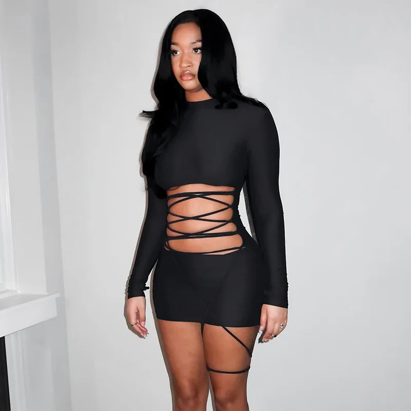 

Sexy Bandage Mini Dress Evening Club Wear Dresses 2025 Women Fall Winter Clothes Luxury Outfits Bodycon Party Black Dress