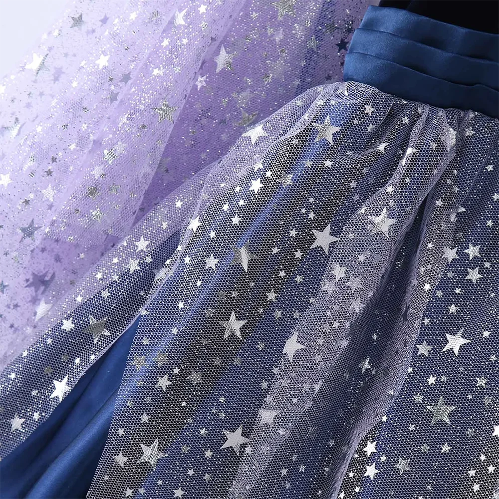Allerheiligen Kinder Dunkelblaues Stern-Tüll-Hexenkostüm 4-teiliges Set Kleid+Zauberhut+Zauberstab-Tasche Mädchen Halloween Cosplay Outfit – Detail 8