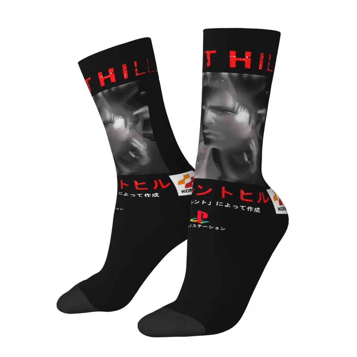 Men's Crazy Crew Compression Sock, Novidade Hip Hop, Vintage, Silent Hill, Feliz Padrão de Qualidade, Impresso, Engraçado, Louco