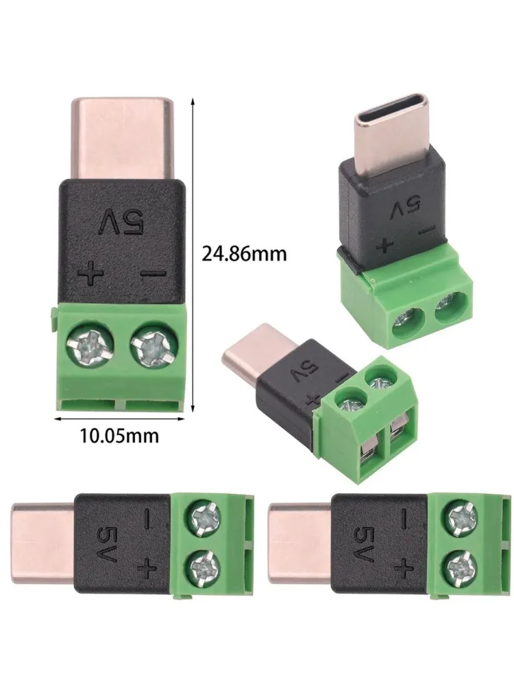 5 Stück Typ-C auf 2-Pin Adapter Ohne Löten Schnellanschluss Grüner Anschluss für Ladekabel Handy Powerbank DIY Elektronik-Verbinder