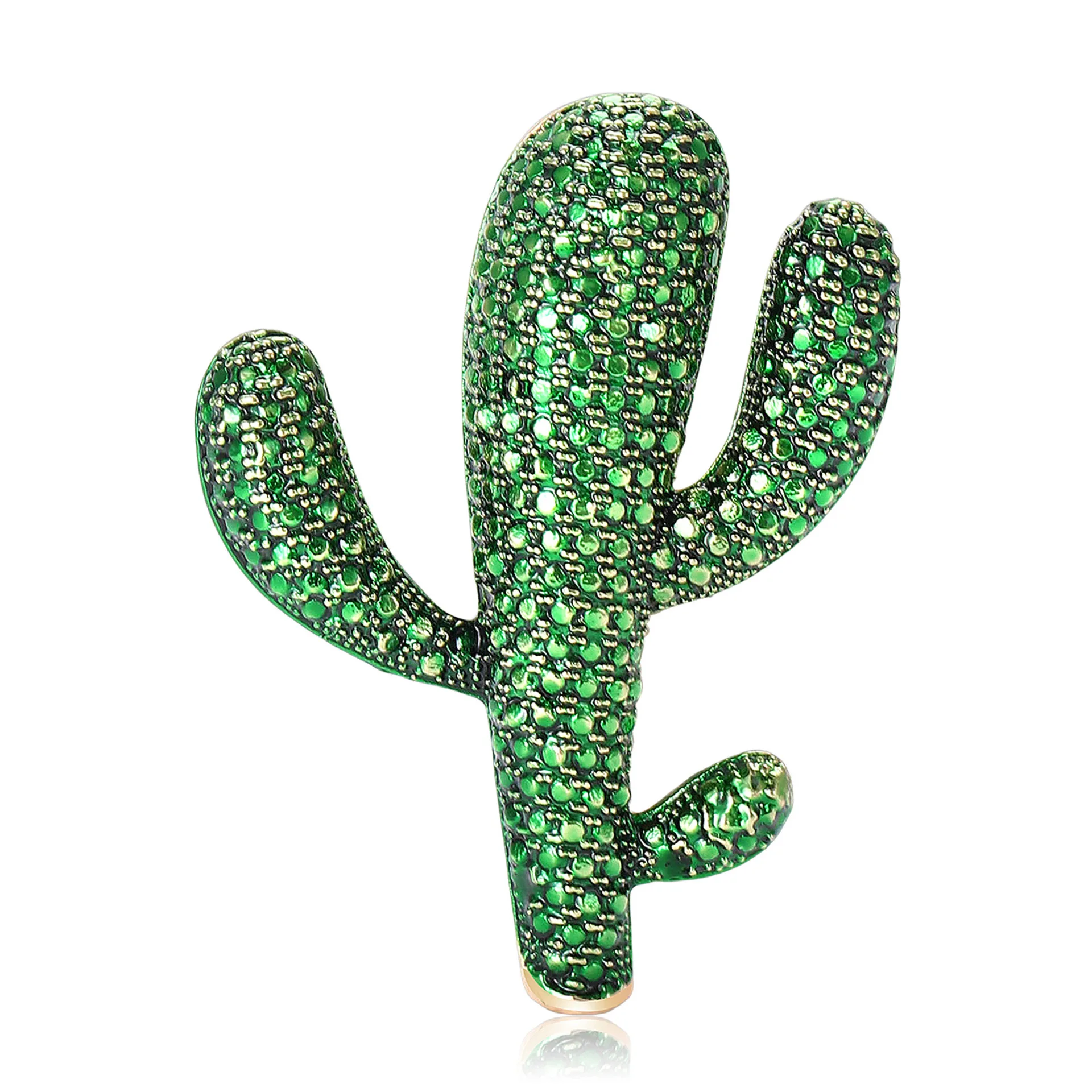 

Creative And Fashionable Alloy Oil Drip Green Cactus Brooch, Women's Rhinestone V-neck Dress Accessory, Banquet Party Gift
