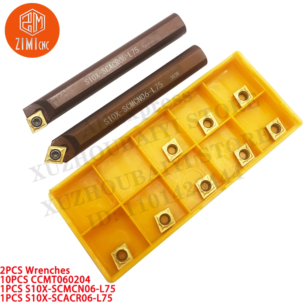 Imagem -04 - Barra de Mandrilar Suporte para Ferramenta de Torneamento de Espuma +10 Pcs Ccmt060204 Metal Duro para Ferramentas Cnc Inserções de Torneamento 2pc S10x-sccmcn06-l75 Mais S10x-scacr06-l75
