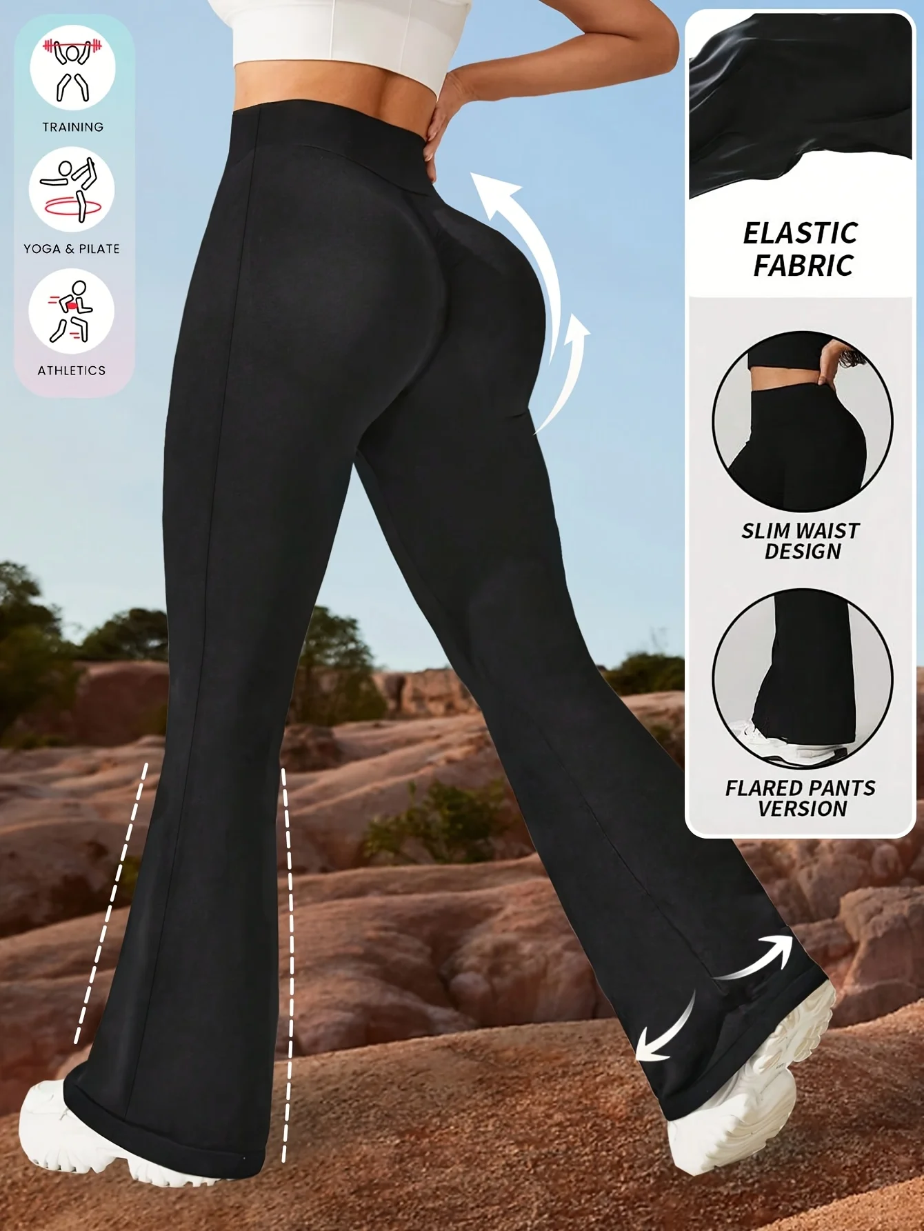 

Женские расклешенные брюки из эластичной ткани с высокой талией и тонкой талией, спортивные брюки для кемпинга, легкой атлетики, черлидинга, удобные