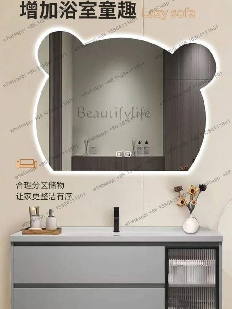 Bear mirror bathroom cabinet ceramic integrated wash basin cabinet combined bathroom sink