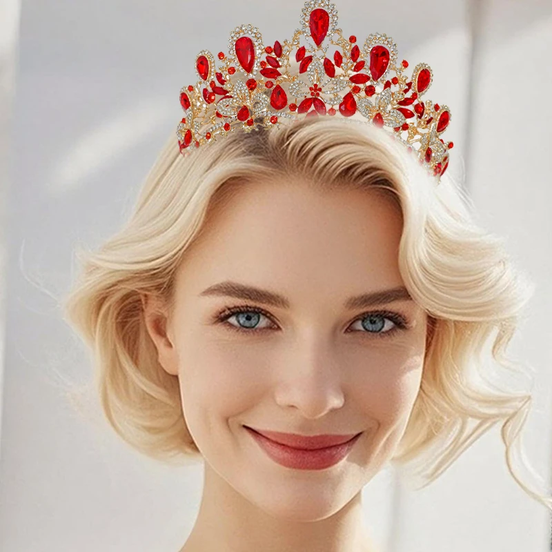 

1PCS Luxury Baroque Water Drop Flower Crystal Opal Tiara For Women Girls Wedding Birthday Party Elegant Crown Hair Accessories