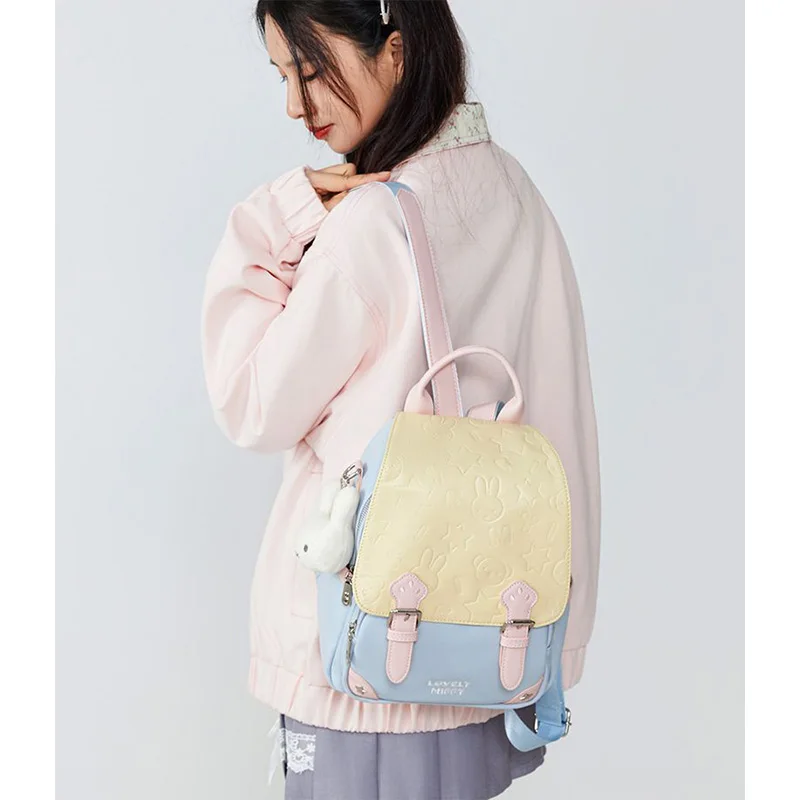 

New Miffy Backpack Kawaii Miffy Rabbit Student Travel Backpack Large Capacity Get Free Miffy Doll Pendant Children's Gift