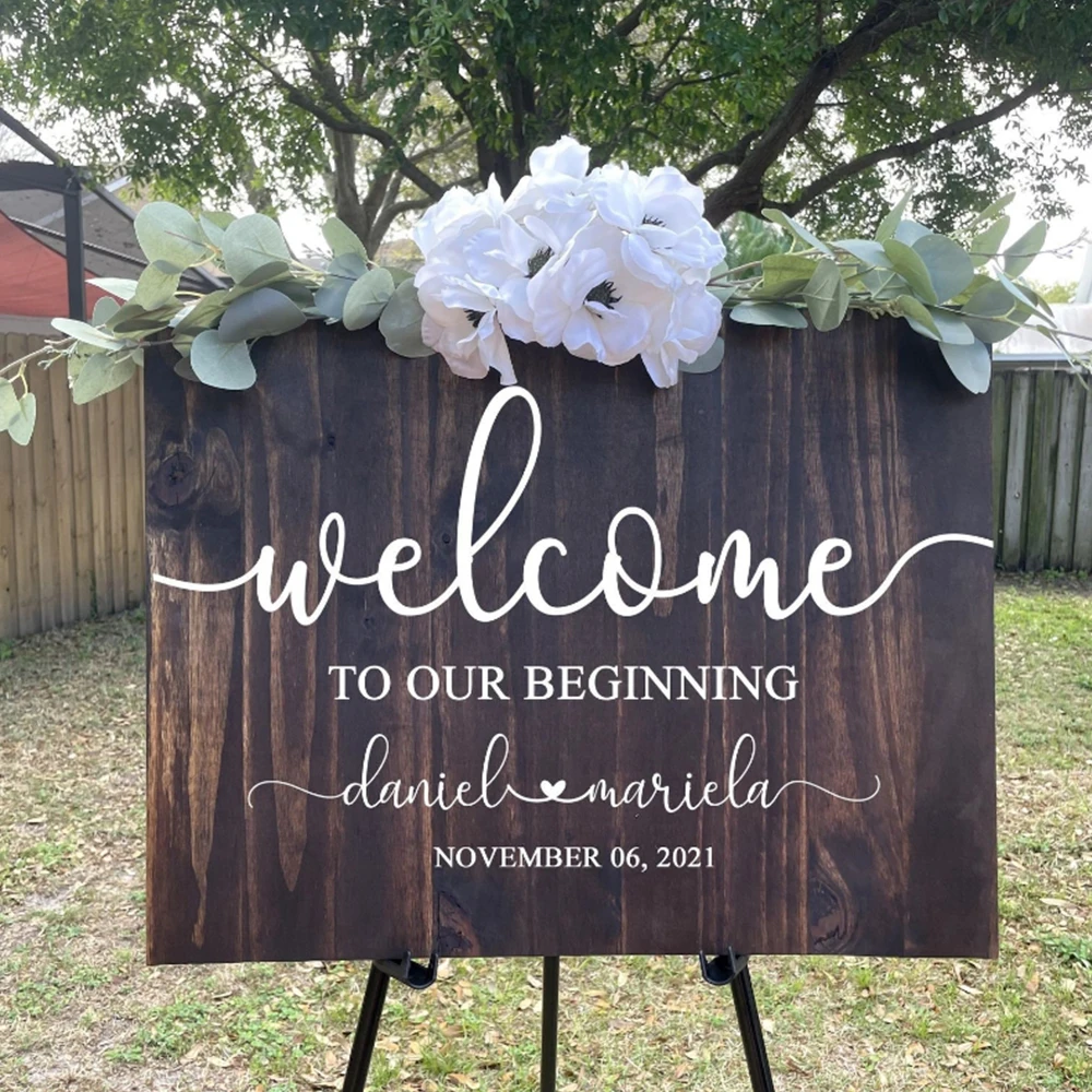 

Welcome Sign Personalized Name Wedding Vinyl Decal Wedding Decorative Stickers Modern Engagement Wedding Wall Stickers