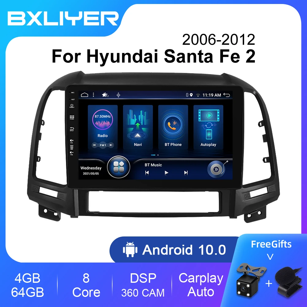 BXLIYER Android 12 Auto Car Radio For Hyundai Santa Fe 2 2006 - 2012 Multimedia Video Player 2Din GPS Navigation Carplay 8+256GB