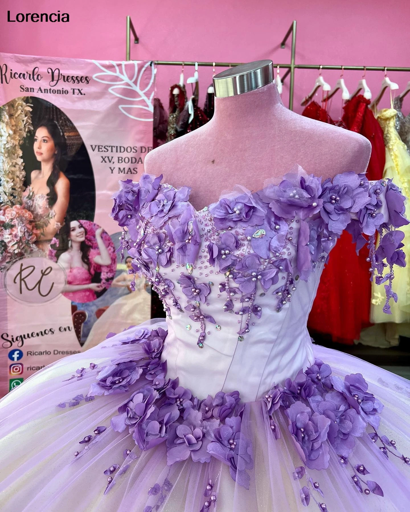 Lorencia Mexican Quinceanera Dress Ball Gown Shiny Purple 3D Floral Applique Beaded Corset Sweet 16 Vestidos De 15 Años YQD869