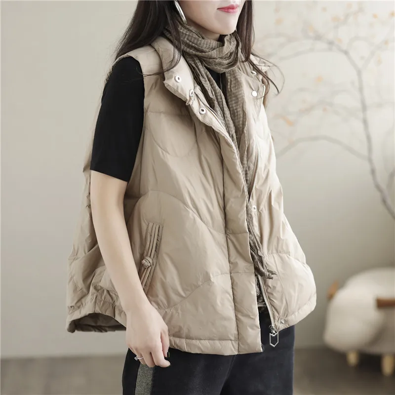 Oversize Down Waistcoat 2023 Autumn Winter Women Light White Duck Down Vest Coat Parkas Ladies Warm Short Sleeveless Tank Jacket