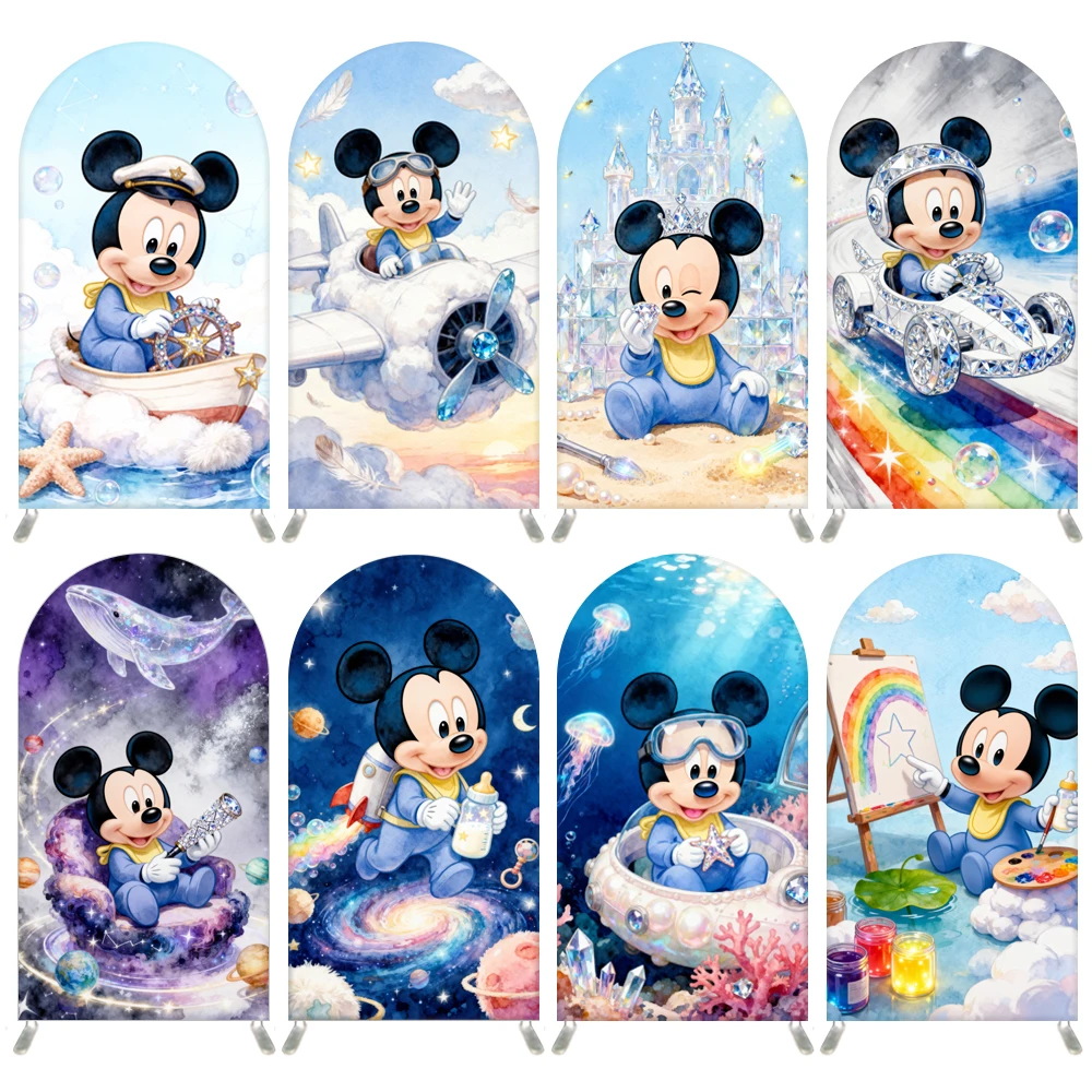 

Mickey Arch Backdrop Disney Theme Blue Kids Boy 1st Birthday Newborn Babyshower Party Decoration Custom Photography Background