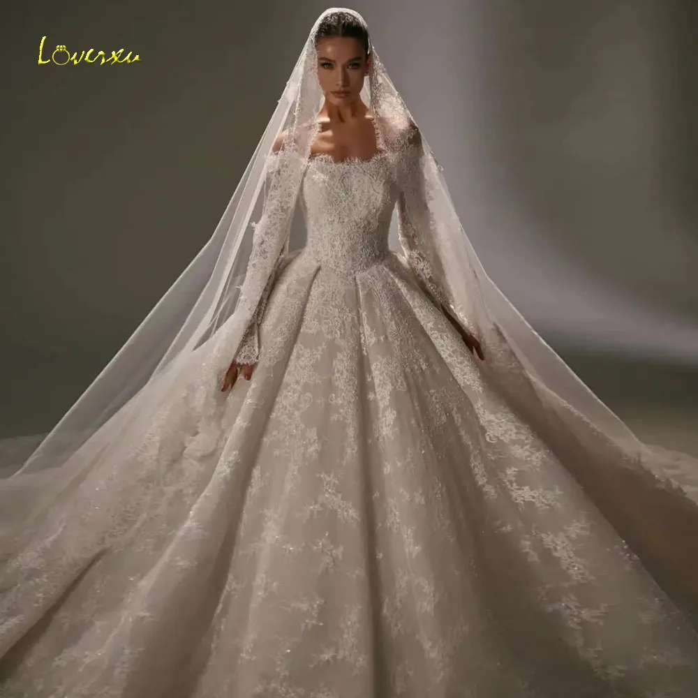 Loverxu A-Line Wedding Dresses Boat Neck Off The Shoulder Vestido De Novia Lace Embroidery Delicate Custom Made Bridal Gown