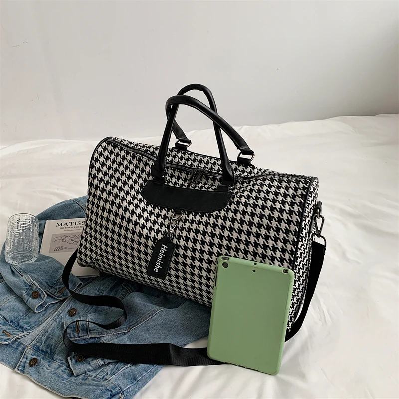 Imagem -06 - Grande Houndstooth Travel Bolsa para Mulheres Organizador Esportivo Gym Bolsa Weekend Duffle Handbag Shoulder Crossbody Bags Packing Cubes Totes