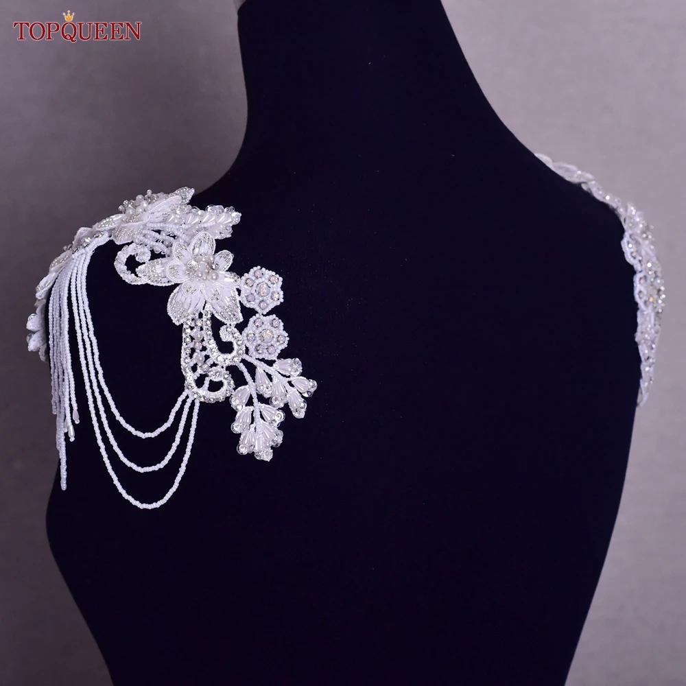 TOPQUEEN S112A RhinestoneHand Sewn Diamond Inlaid Crystal Patch Collar Dress DecorationWedding Dress ShoulderTassel shoulder cha