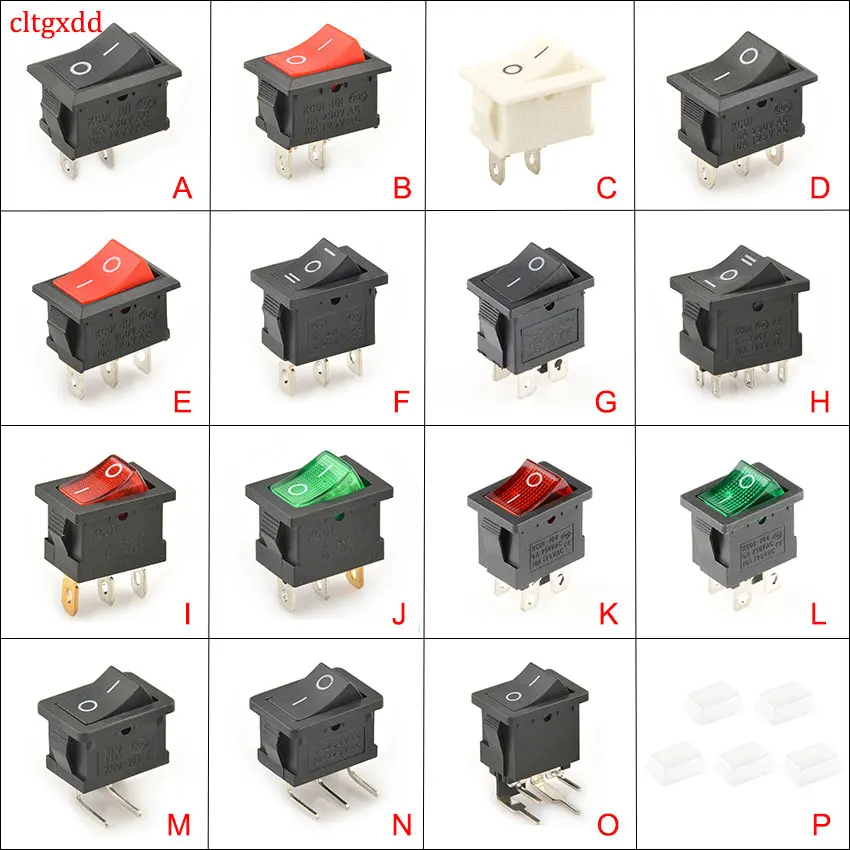 cltgxdd 1 Piece KCD1 Rocker Switch Push Button Mini Switch 6A-10A 250V KCD1-101 2Pin 3Pin Snap-in On/Off 21*15MM