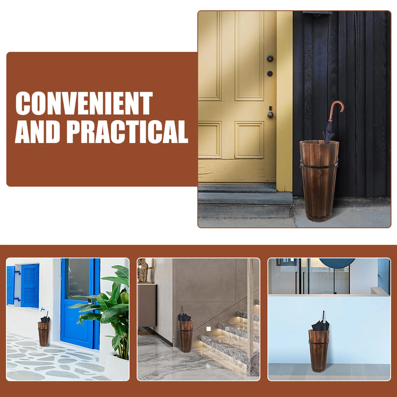 

Деревянная подставка для зонтов в винтажном стиле, органайзер для прихожей из натурального дерева, многофункциональное хранилище для тростей, вентиляторов, большая вместимость в помещении