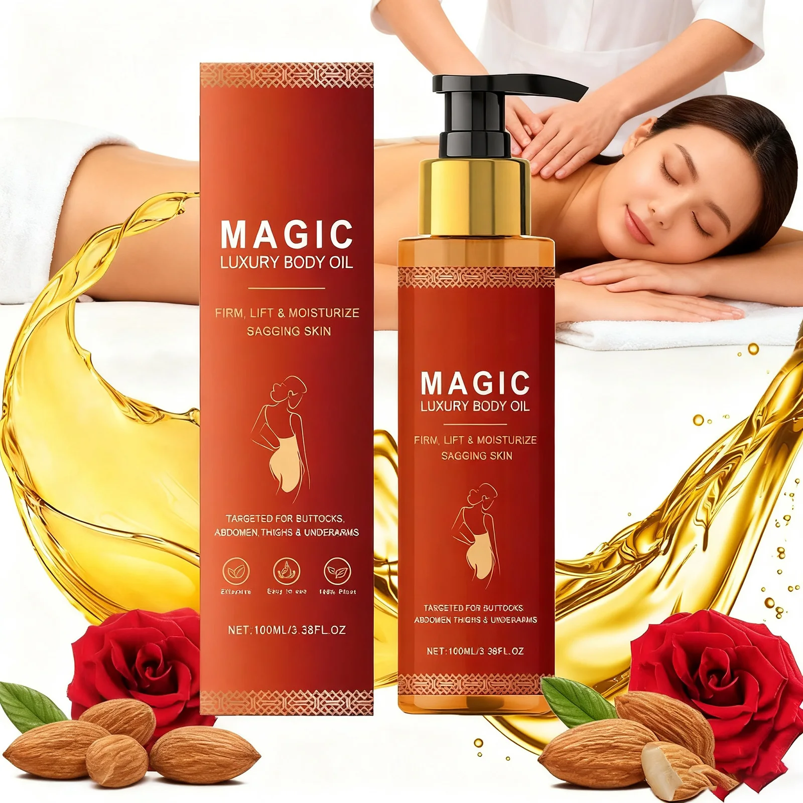 Premium Straffendes magisches Luxus-Körperöl, feuchtigkeitsspendende Haut, trockene, raue, straffende Brust, Oberschenkel, Anti-Falten-Körpermassage-Pflegelotion