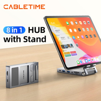 CABLETIME 8 IN 1 USB C Hub With Foldable Stand 4K60Hz USB 3.0 100W SD/TF HDMI Type C Hub For Macbook IPad Pro Android Tablet